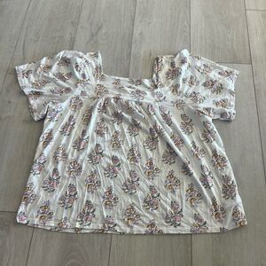 LUCKY BRAND Women's White Square Neck Floral Print Short Sleeve Top size 2XL